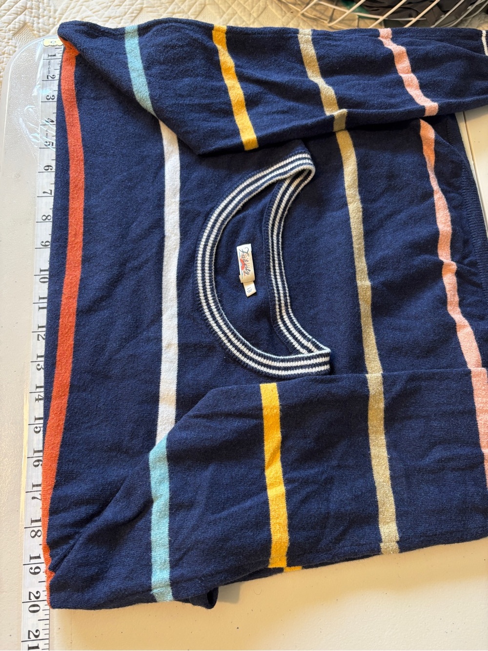 Faherty Women Surf Sweater Size Large Multicolor Stripe Cotton Cashmere Crewneck - Picture 5 of 10